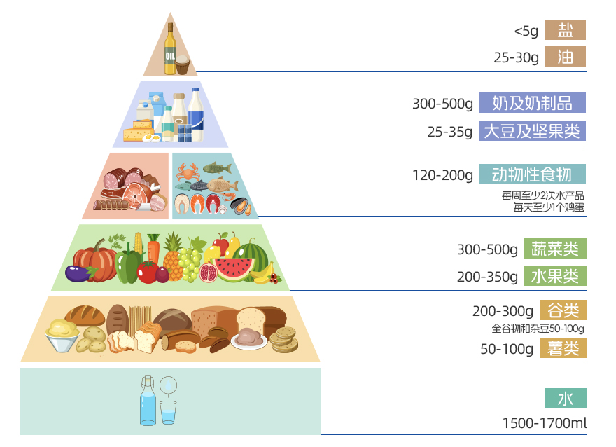 跟著“居民平衡膳食寶塔”學(xué)習(xí)如何合理搭配每日餐食